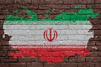 Iran's flag, brown brick wall texture design