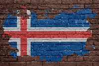 Iceland's flag, brown brick wall texture design