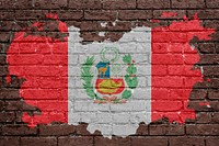 Peru's flag, brown brick wall texture design