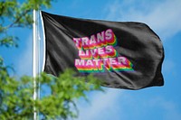 Trans lives matter word flag, blue sky, typography