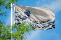 Great Wave off Kanagawa flag, blue sky design, remixed by rawpixel.