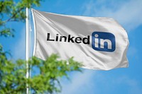 LinkedIn icon on flag. 26 MAY 2022 - BANGKOK, THAILAND