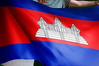 Person holding Cambodian flag background, national symbol