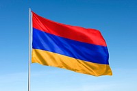 Waving Armenia flag, national symbol, blue sky