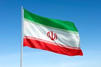 Waving Persian flag, national symbol, blue sky