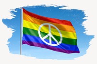Waving rainbow flag, brush stroke, LGBTQ symbol graphic