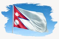 Waving Nepal flag, brush stroke, national symbol graphic