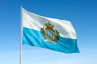 Waving San Marino flag, national symbol, blue sky