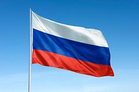 Waving Russia flag, national symbol, blue sky