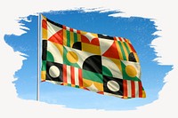 Waving Bauhaus inspired patterned flag, brush stroke, national symbol graphic