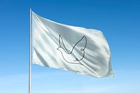 Waving dove flag, national symbol, blue sky