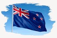 Waving New Zealand flag, brush stroke, national symbol graphic
