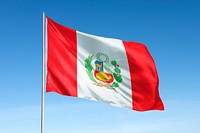 Waving Peru flag, national symbol, blue sky