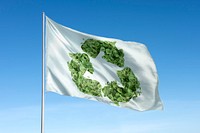 Recycle tree flag, sign graphic, blue sky