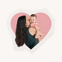 Loving mother and child sticker collage element, paper craft clipart