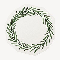 Round leaf frame sticker collage element, paper craft clipart
