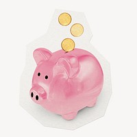 Money savings, piggy bank clipart sticker, paper craft collage element