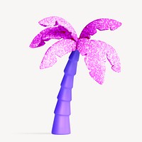 Purple coconut tree collage element, 3D summer design psd
