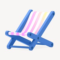 Folding chair collage element, 3D summer design psd