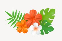 Tropical hibiscus collage element, 3D summer design psd