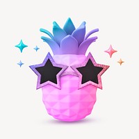 Funny pineapple collage element, 3D summer design psd