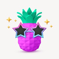 Cartoon pineapple collage element, 3D summer design psd