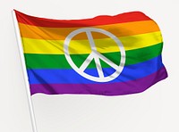 Waving rainbow flag, peace sign, LGBTQ concept