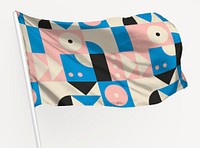Waving Bauhaus inspired patterned flag graphic