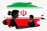 Iran flag brush stroke, silhouette people