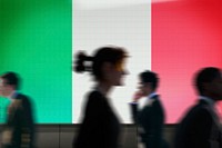 Italy flag led screen, silhouette people