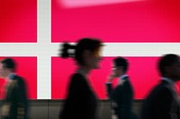 Denmark flag led screen, silhouette people