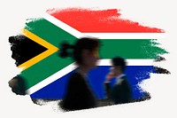 South African flag brush stroke, silhouette people