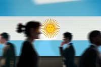 Argentina flag led screen, silhouette people