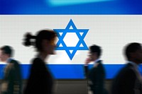 Israel flag led screen, silhouette people