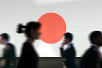 Japan flag led screen, silhouette people