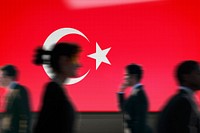 Turkey flag led screen, silhouette people