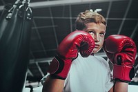 Young man getting ready for boxing 