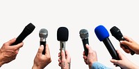 Diverse hands holding speech microphones isolated image psd