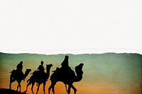 Three wise men background, Biblical Magi silhouette, ripped paper border