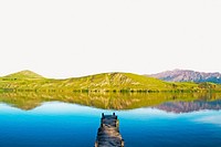 Lake collage element, natural scenery psd