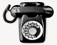 Black rotary telephone, retro object isolated image psd