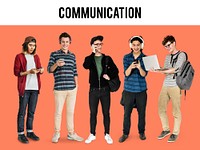 Diverse of Young Men Using Digital Devices Communication Studio Isolated