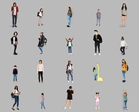 Diverse of Young Student Set Gesture Standing Studio Isolated