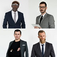 Collection of headshot businessman investor with face expression