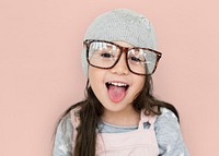 Studio portrait of a girl wearing glasses
