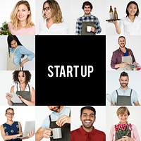 Set of portraits of people with startup concepts