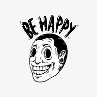 Happy man collage element, retro illustration psd