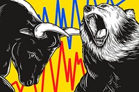 Bull vs bear markets collage element, business illustration psd