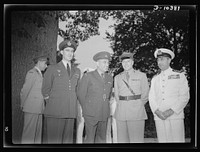 The uniforms are different but the cause is the same. Officers of the United Nations attend a garden party of the United Nations Club at Dumbarton Oaks, Sunday, September 6, 1942. Left to right: Major M. V.  Mishovich, Assistant Military Attache, Yugoslavia; Colonel O. Spaniel, Czechoslovakia; Major Stefan M. Dobrowolski, Assistant Military Attache, Polish Embassy; Captain Alfred Leondopoulos, Greek Naval Attache. Sourced from the Library of Congress.