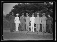 The uniforms are different but the cause is the same. Officers of the United Nations attend a garden party of the United Nations Club at Dumbarton Oaks, Sunday, September 6, 1942. Left to right: Colonel Felix Castellano, Military Attache, Guatemala; Lieutenant Colonel Felipe Munilla, Cuba; Colonel Hermogenes Prado, Nicaragua; St.  Colonel J. C. Velasquez, Philippines; Captain Felipe Cardenas, Cuba; Major General Basilio Valdes, Philippines;  Colonel Manolo Nieto, Philippines; Major Herman Baron, Military Attache, El Salvador. Sourced from the Library of Congress.